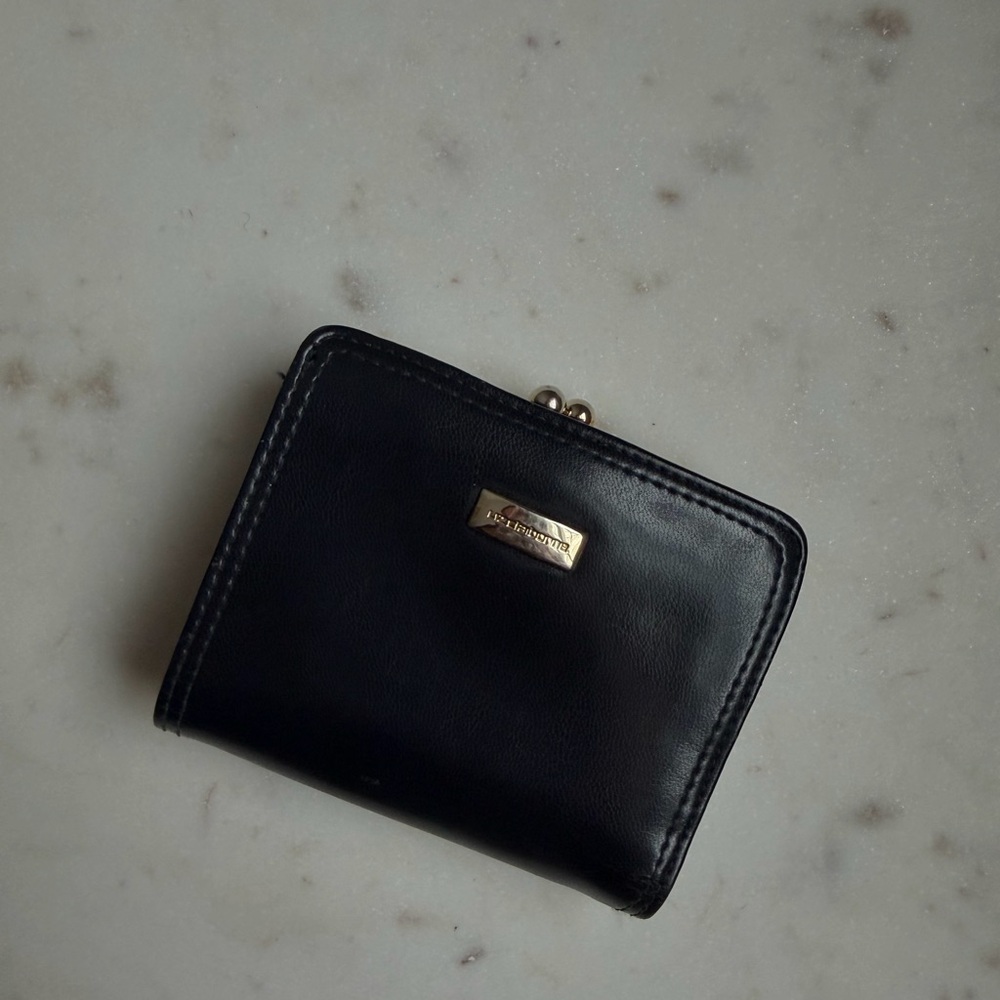 Liz Claiborne Navy Leather Wallet with Kiss-Lock Coin Pouch